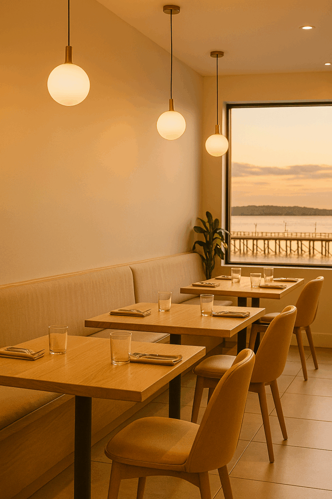 Waterfront Restaurant Interior in White Rock BC – Sunset Dining with Pier View