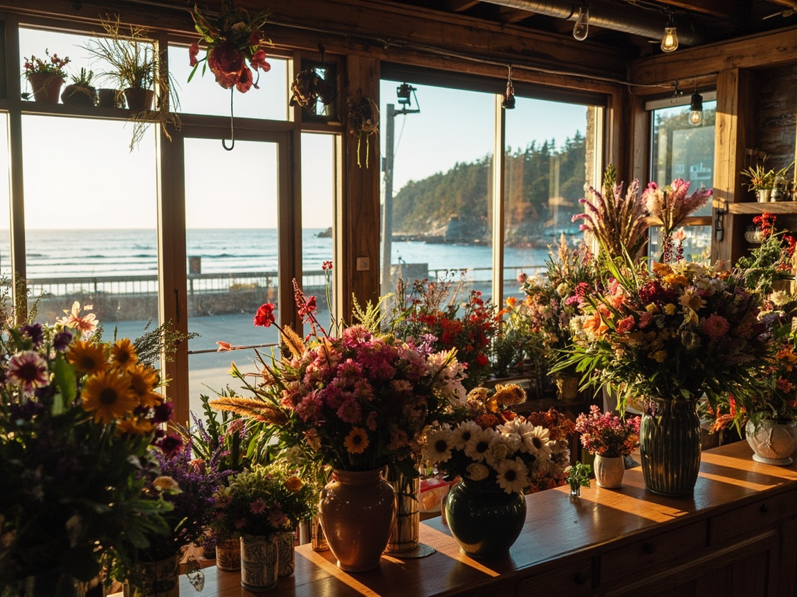 White Rock flower shop on Marine Drive with the pier in the background