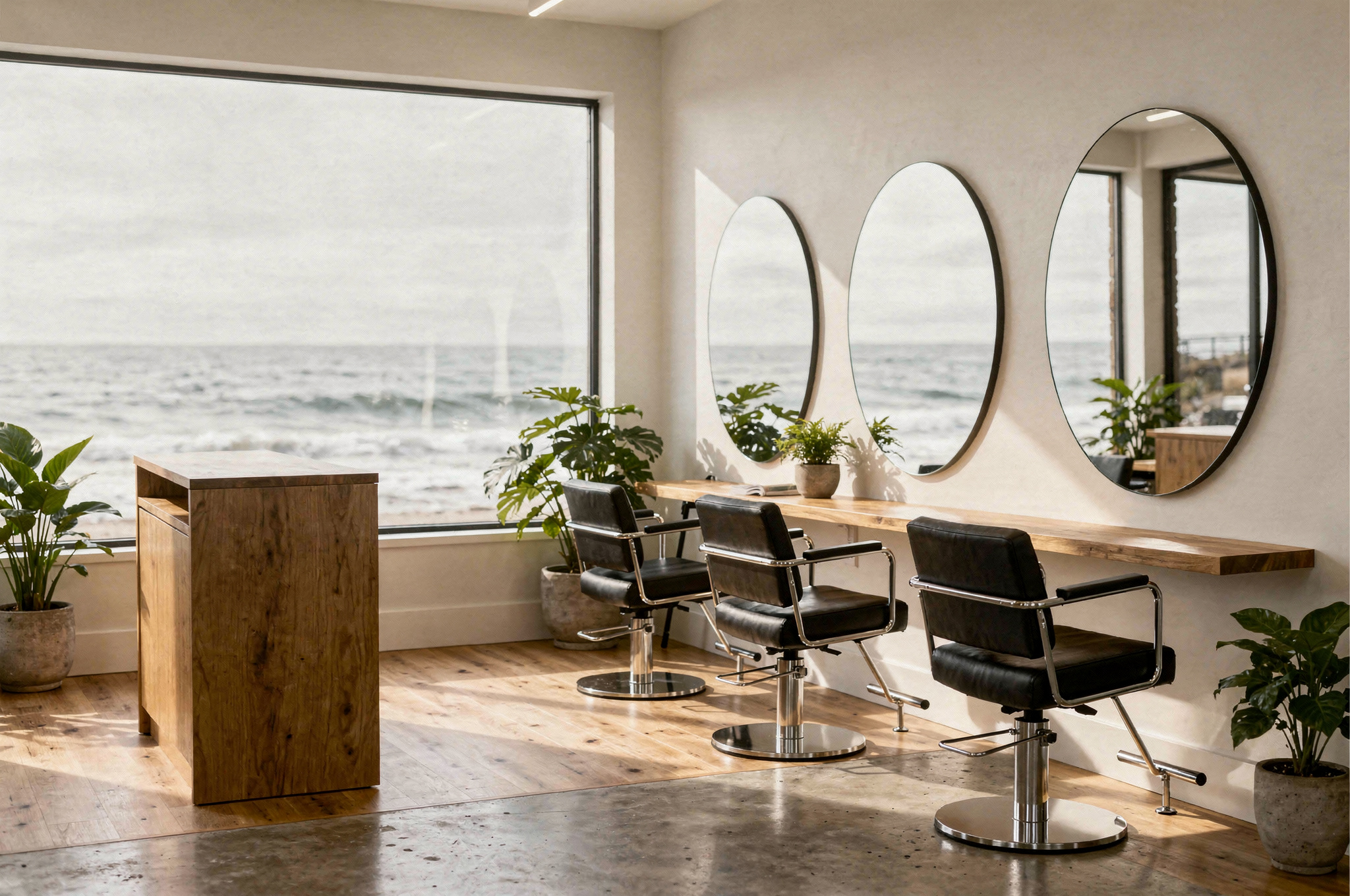 featured 2 v2 Top Hair Salons in White Rock White Rock hair salon interior with ocean view windows, styling chairs and mirrors