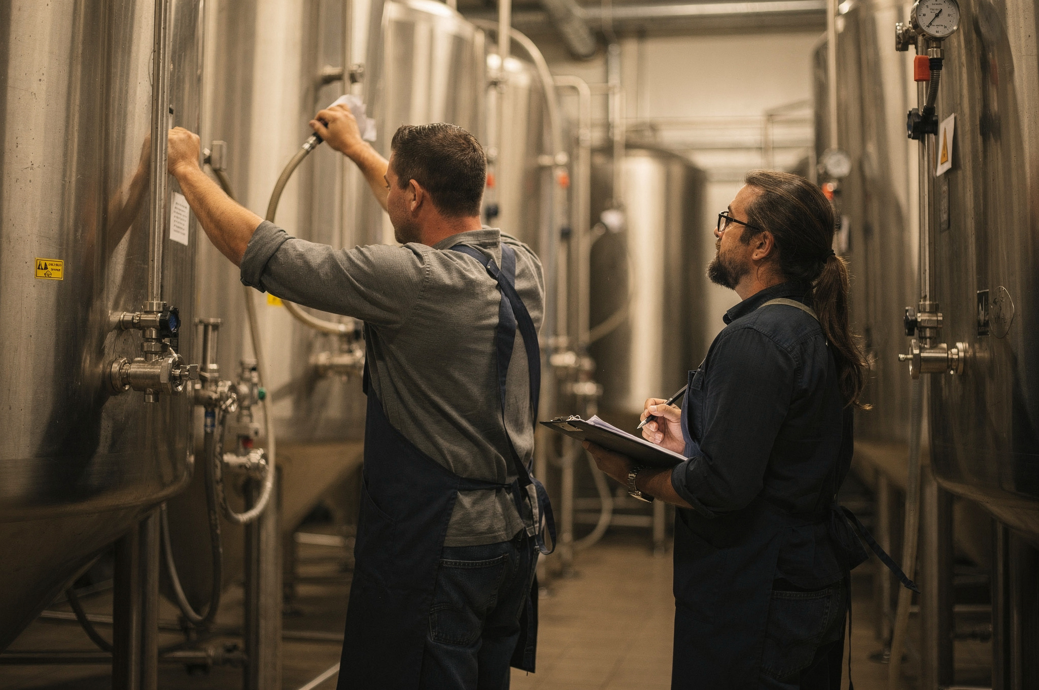 teachers turned brewmasters craft v2 Top White Rock BC Craft Breweries brewers working with fermentation tanks in a craft brewery