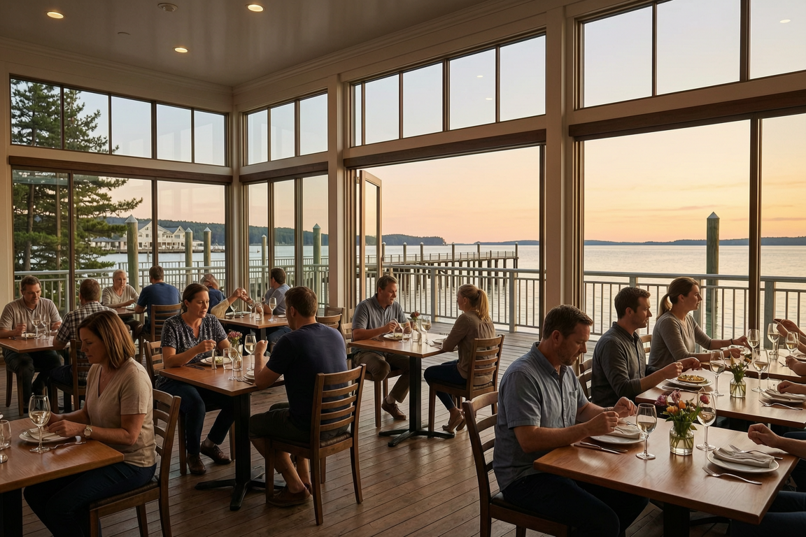 Waterfront Restaurant Interior in White Rock BC – Sunset Dining with Pier View