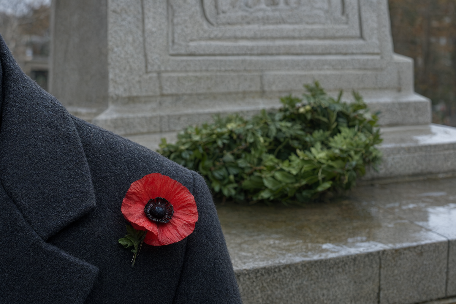 remembrance day white rock 1 Remembrance Day in White Rock 2026: Memorial Park Cenotaph Ceremony A stone cenotaph at dawn with morning mist across a civic park