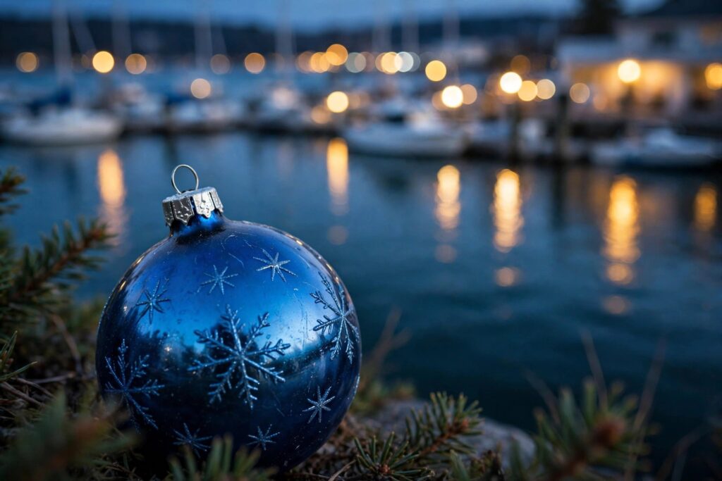 Blue Christmas bauble with snowflake pattern